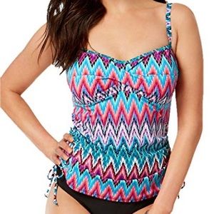 Swim Solutions Plus Size island Sunset ruched Tankini Top u/w New 16